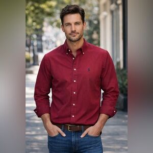 Vintage Ralph Lauren Button Down Shirt Blake Long Sleeve Size M Red Classic